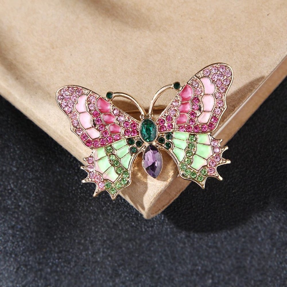 Large Multi Color Rhinestone Butterfly Pin Brooch